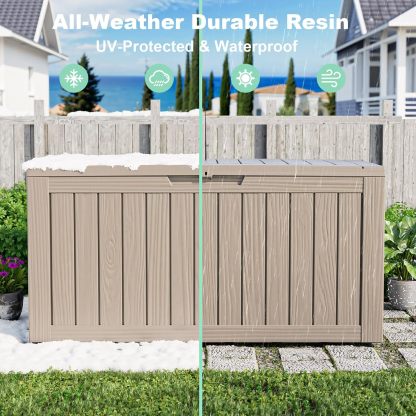 75 Gallon Resin Deck Box, Lockable Patio Outdoor Storage Box for Furniture, Garden Tools and Tools Storage, Waterproof Outside Storage Boxes