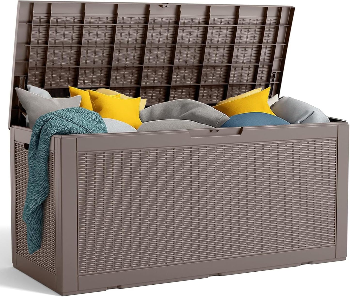 100 Gallon Resin Deck Box Outdoor Storage Box with Lockable Lid, Waterproof for Patio Cushions, Gardening Tools & Sports Equipment