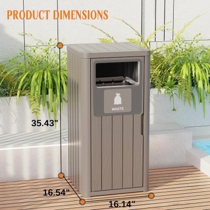 Waterproof Resin Garbage Can with Garbage Labels, Durable Waste Bin for Porch, Backyard, Kitchen, for 30 to 39 Gallon Trash Bags