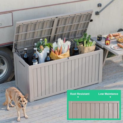 200 Gallon Resin Deck Box, Lockable Patio Outdoor Storage Box for Furniture, Garden Tools and Tools Storage, Waterproof Outside Storage Boxes
