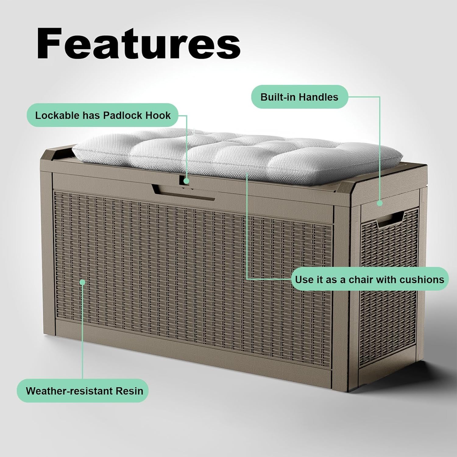 Outside Resin Deck Box Lockable for Patio Cushions Storage, Garden Tools, Pool Supplies