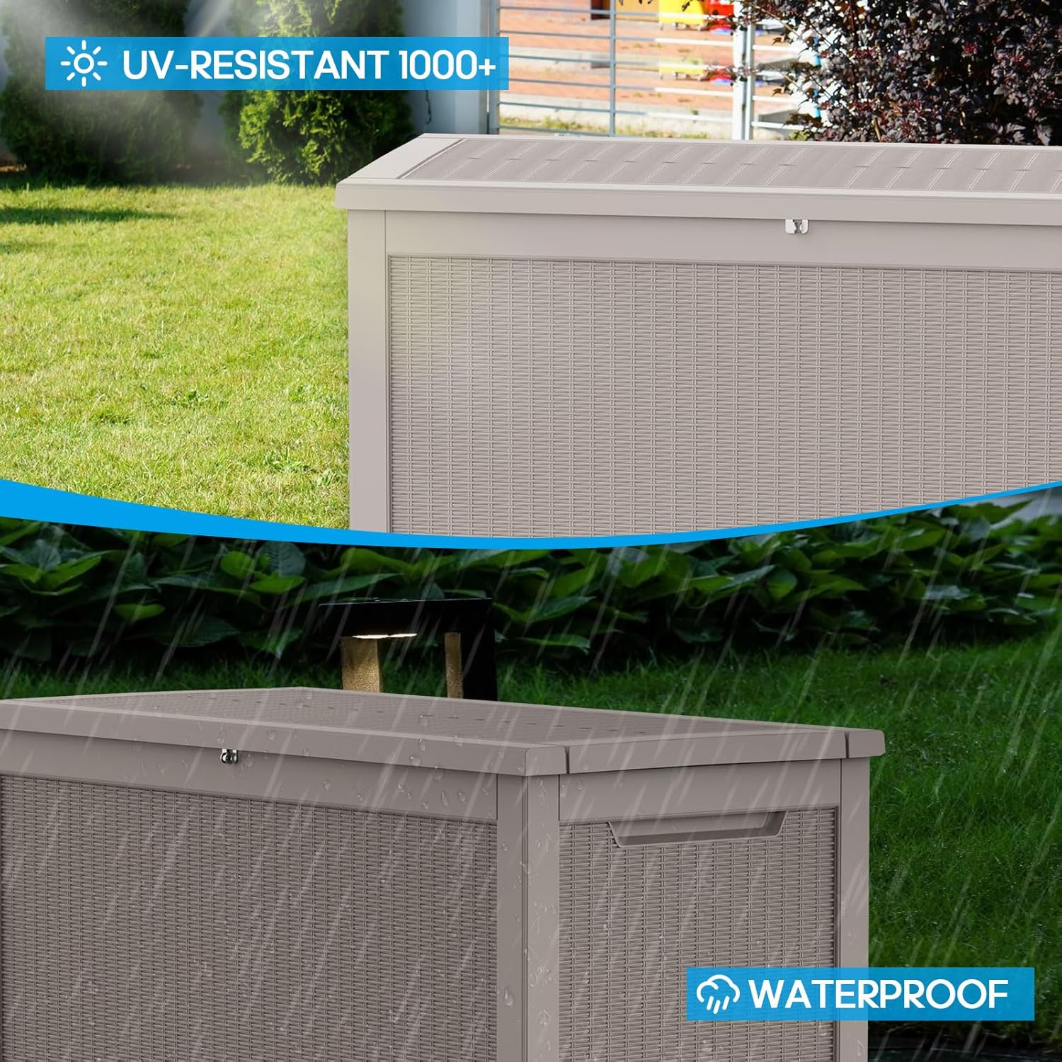 260 Gallon Resin Deck Box Outdoor Storage Box with Lockable Lid, Waterproof for Patio Cushions