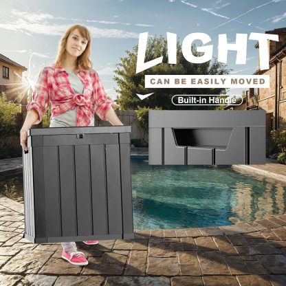 51 Gallon Resin Deck Box, Lockable Patio Outdoor Storage Box for Furniture, Garden Tools and Tools Storage, Waterproof Outside Storage Boxes