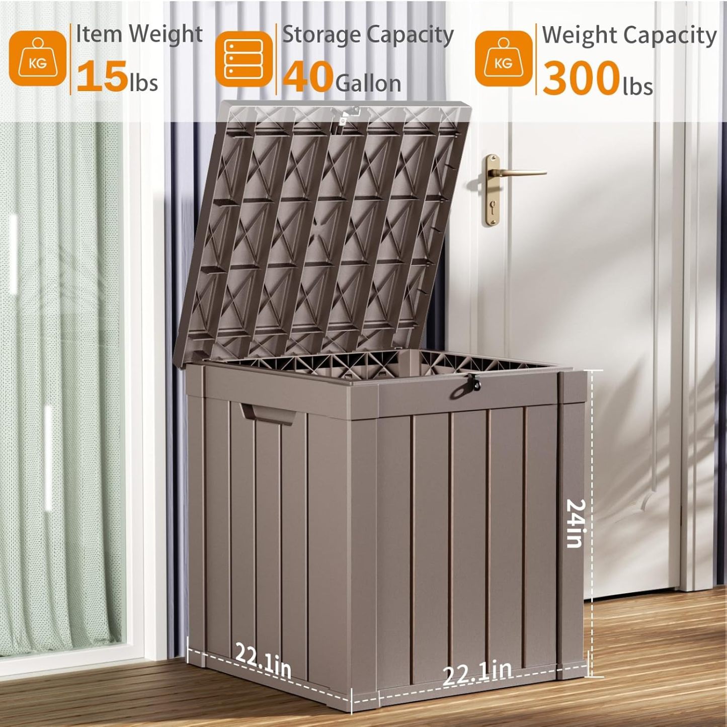 40 Gallon Resin Deck Box, Lockable Patio Outdoor Storage Box for Furniture, Garden Tools and Tools Storage, Waterproof Outside Storage Boxes
