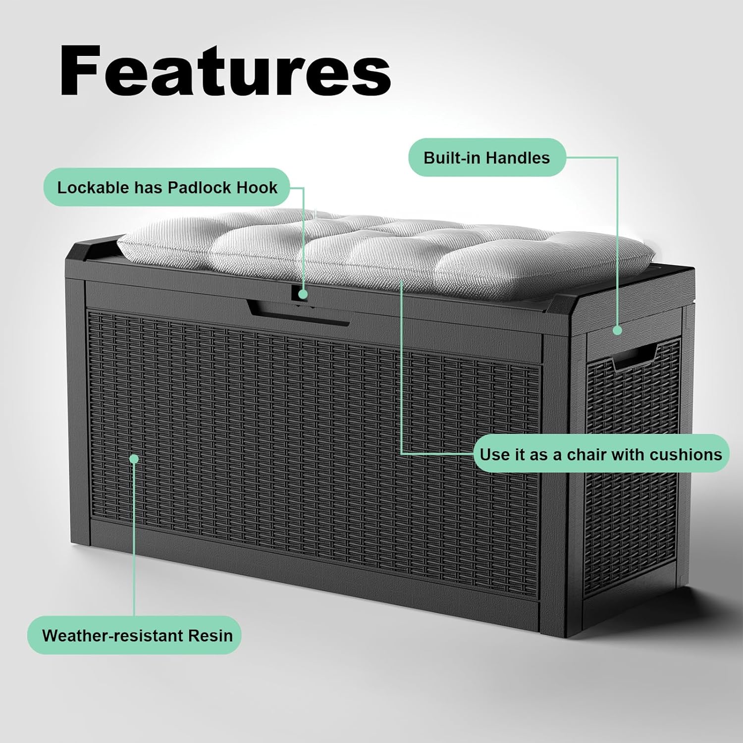 Outside Resin Deck Box Lockable for Patio Cushions Storage, Garden Tools, Pool Supplies