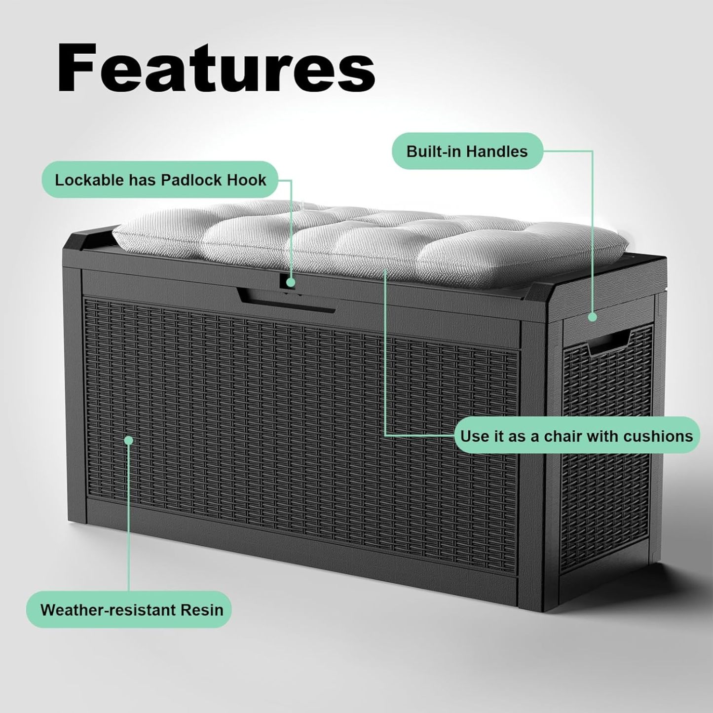 Outside Resin Deck Box Lockable for Patio Cushions Storage, Garden Tools, Pool Supplies