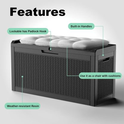 Outside Resin Deck Box Lockable for Patio Cushions Storage, Garden Tools, Pool Supplies
