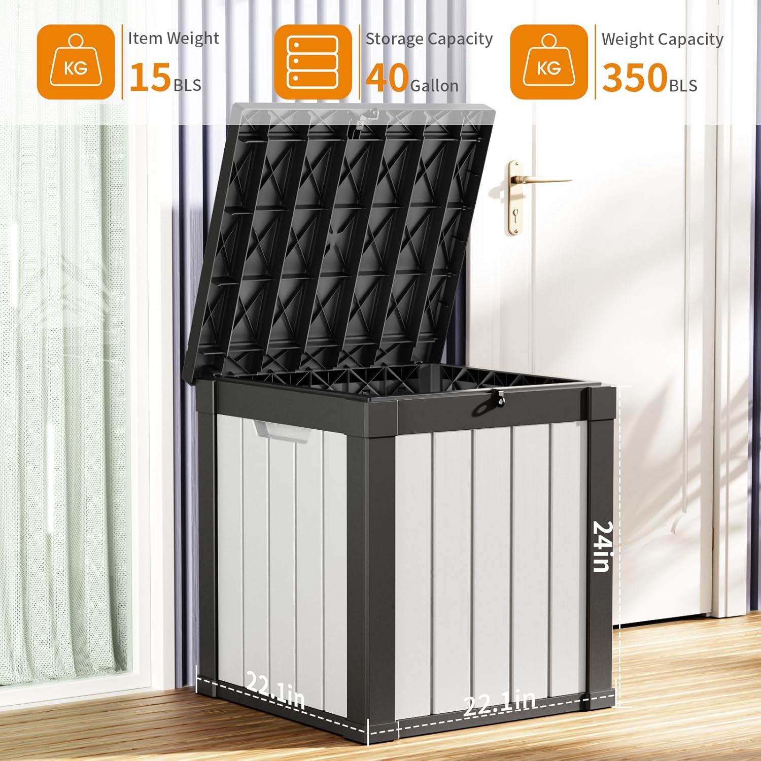 40 Gallon Resin Deck Box, Lockable Patio Outdoor Storage Box for Furniture, Garden Tools and Tools Storage, Waterproof Outside Storage Boxes