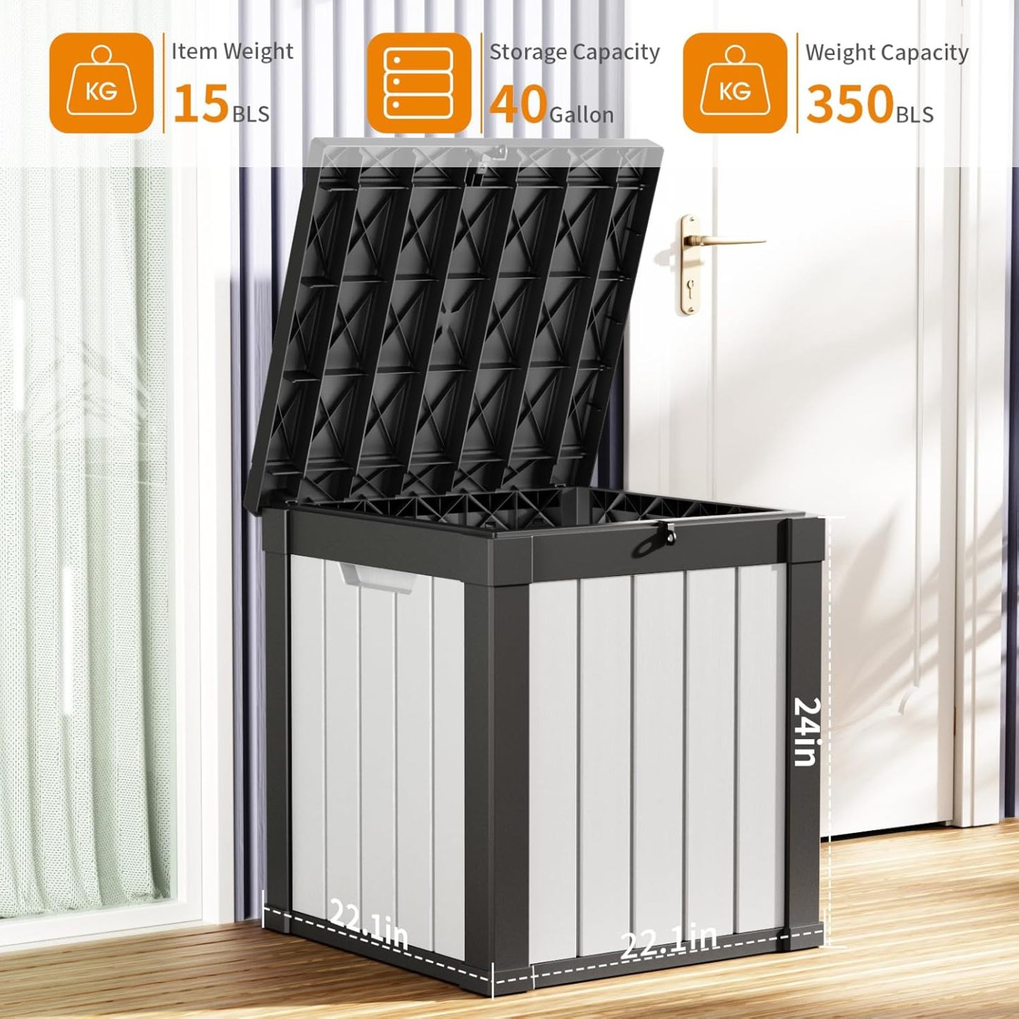 40 Gallon Resin Deck Box, Lockable Patio Outdoor Storage Box for Furniture, Garden Tools and Tools Storage, Waterproof Outside Storage Boxes