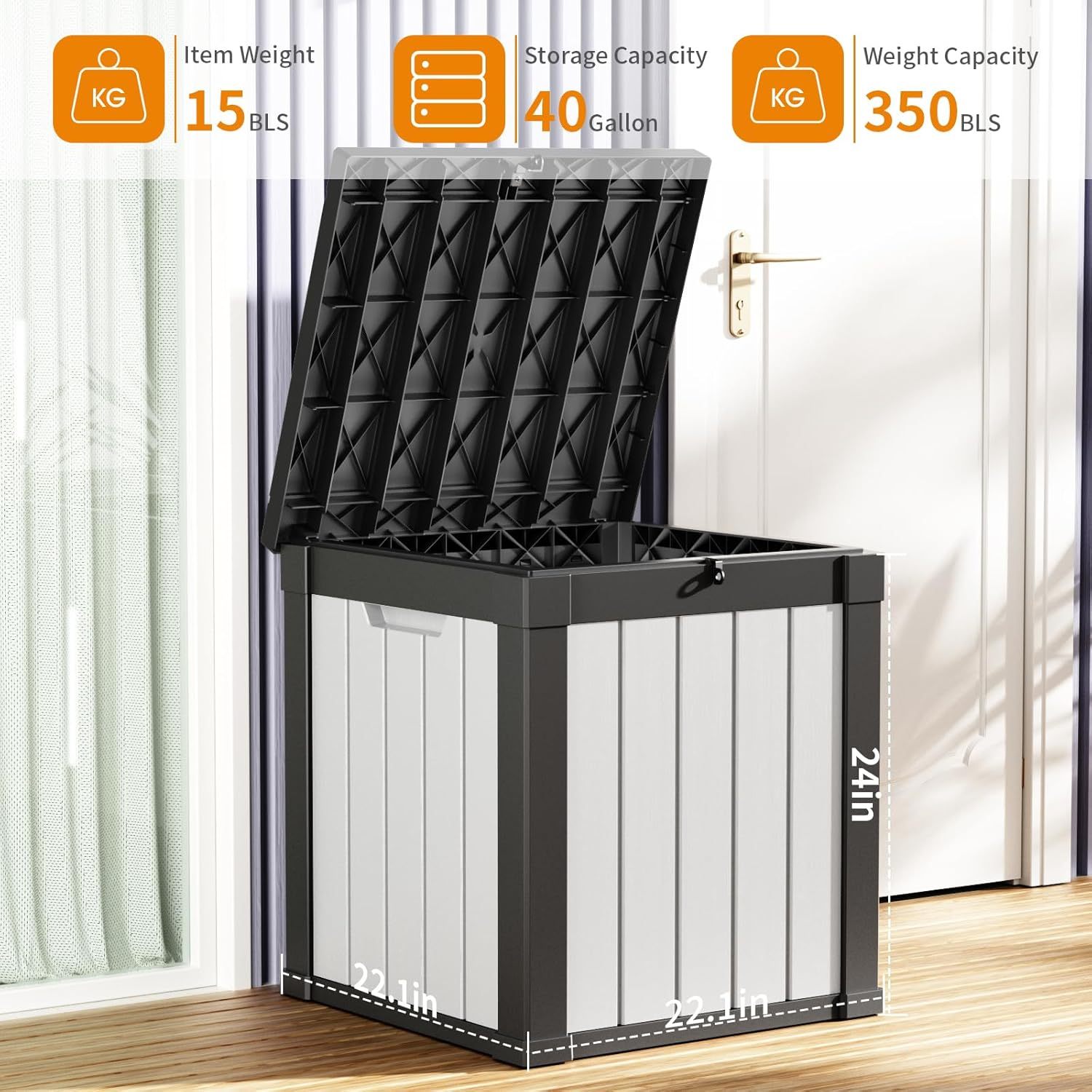 40 Gallon Resin Deck Box, Lockable Patio Outdoor Storage Box for Furniture, Garden Tools and Tools Storage, Waterproof Outside Storage Boxes