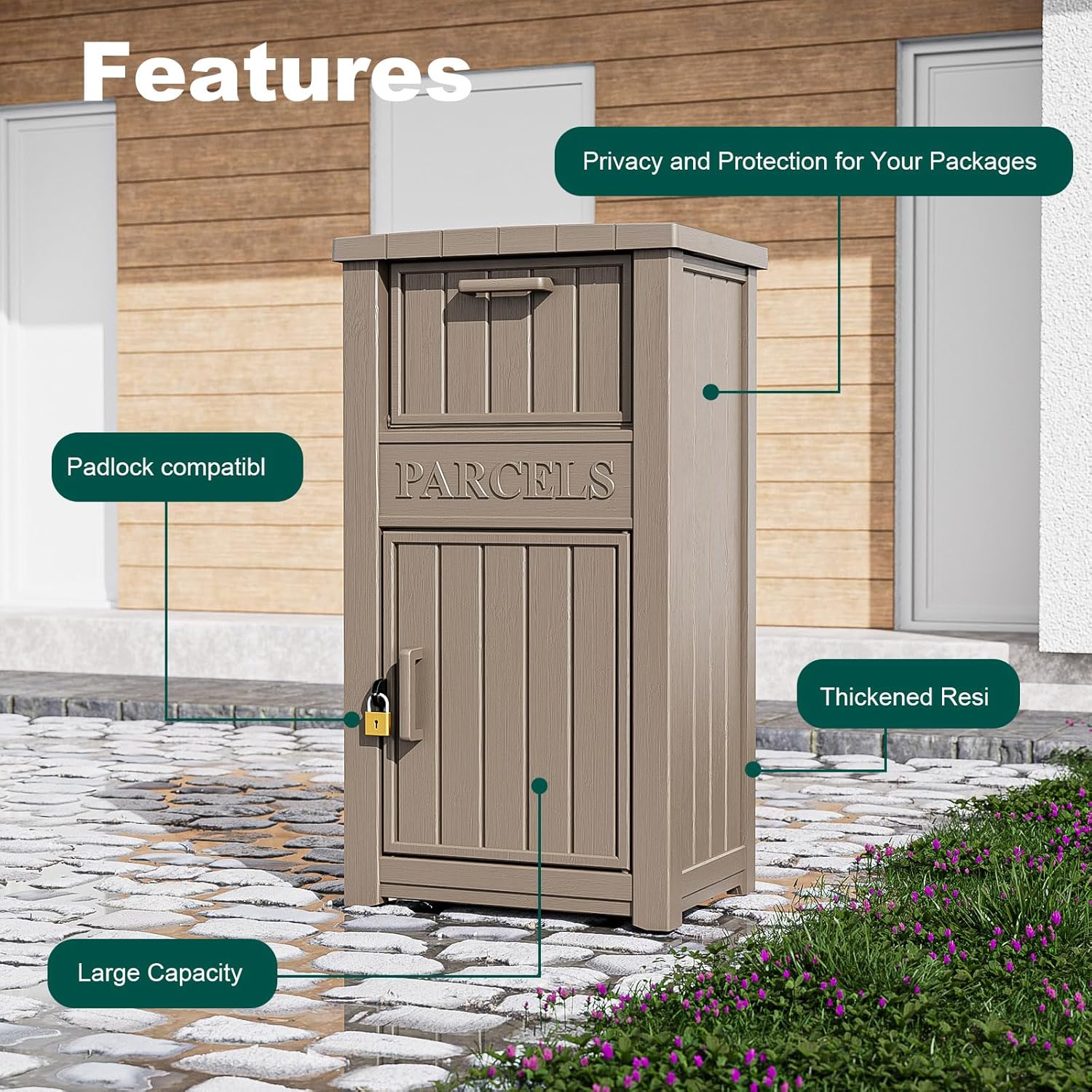 Lockable Outdoor Storage Box, Large Double -Wall Resin Package Delivery Waterproof Deck Box for Porch
