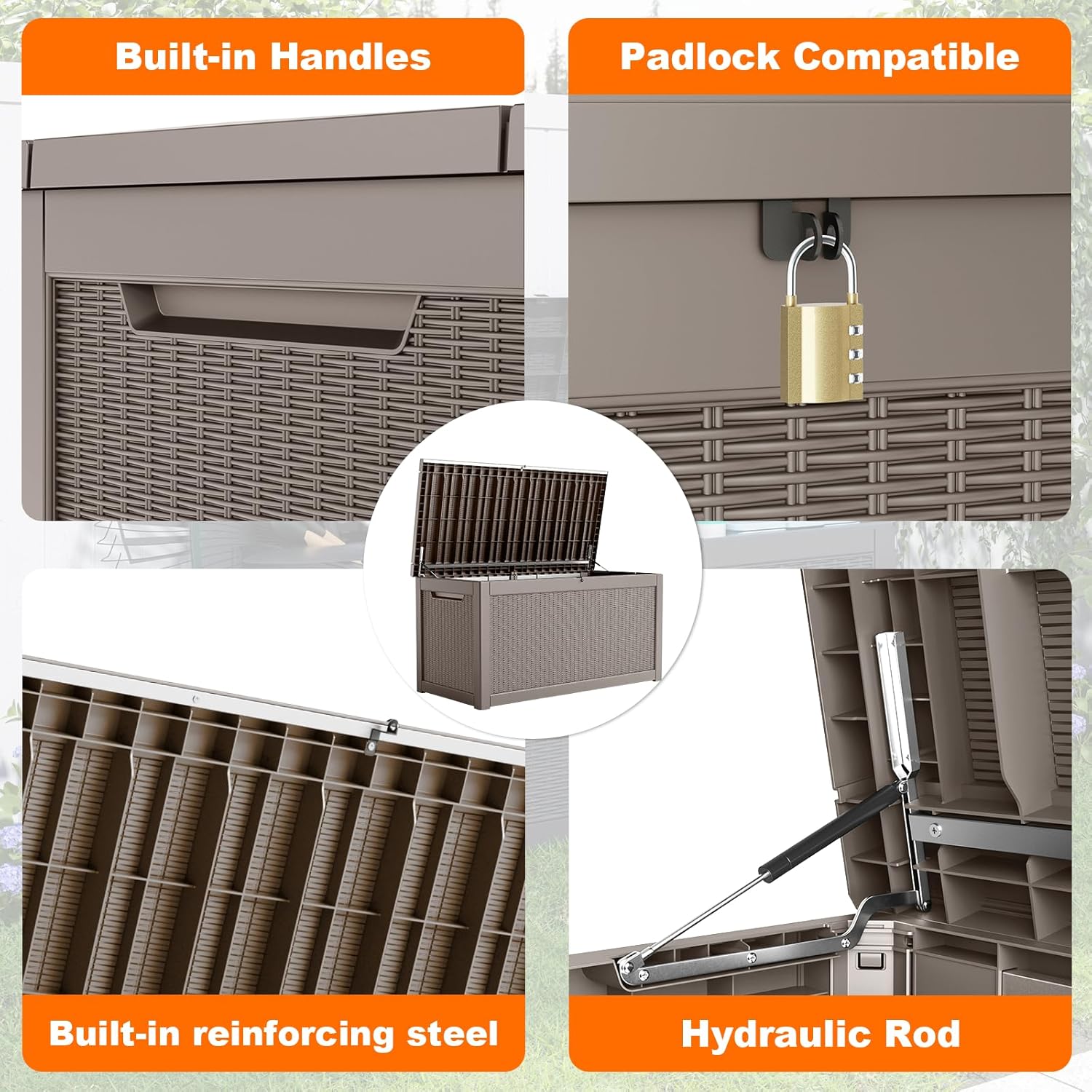 320 Gallon Resin Deck Box, Lockable Patio Outdoor Storage Box for Furniture, Garden Tools and Tools Storage, Waterproof Outside Storage Boxes