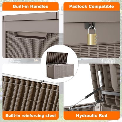 320 Gallon Resin Deck Box, Lockable Patio Outdoor Storage Box for Furniture, Garden Tools and Tools Storage, Waterproof Outside Storage Boxes