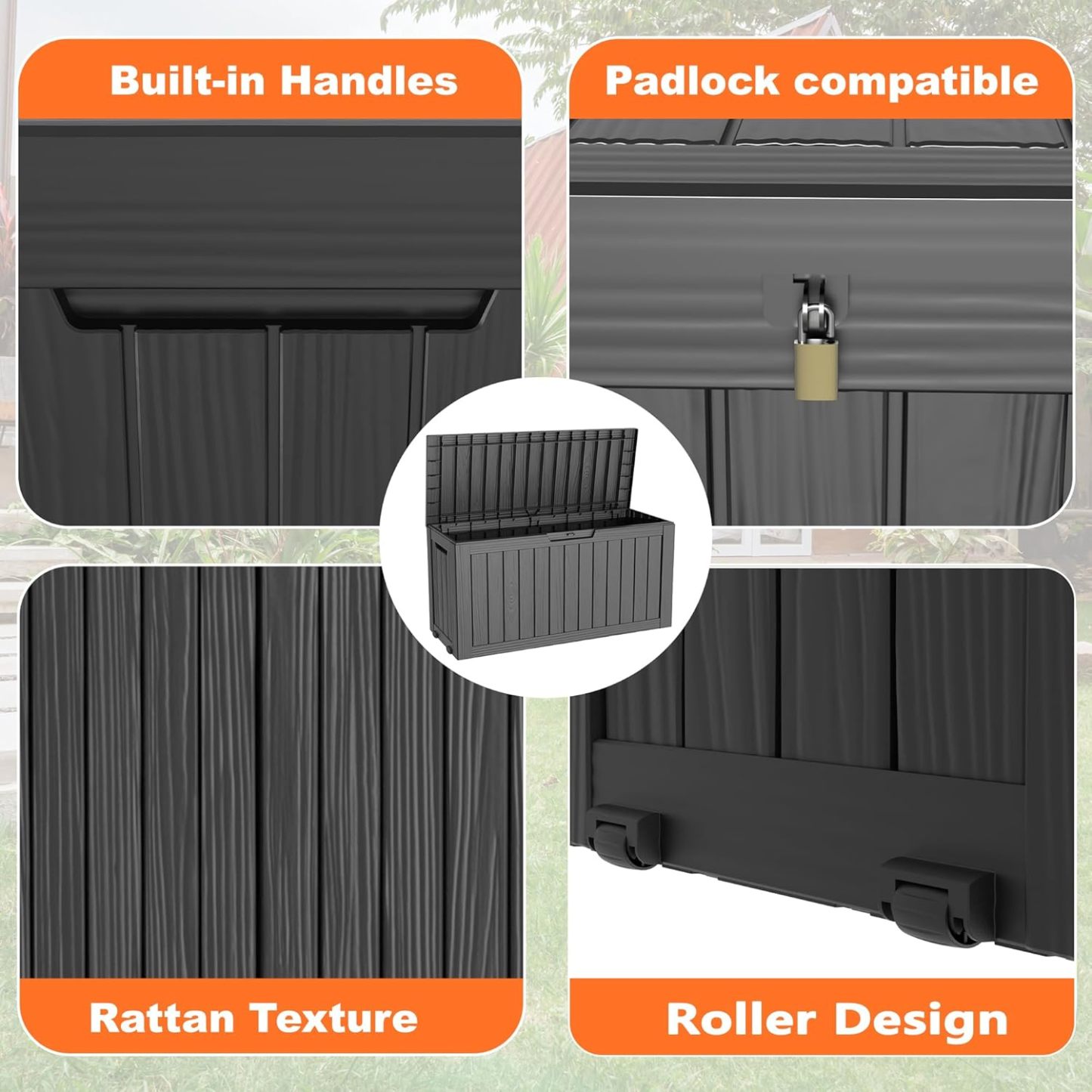 75 Gallon Resin Deck Box, Lockable Patio Outdoor Storage Box for Furniture, Garden Tools and Tools Storage, Waterproof Outside Storage Boxes