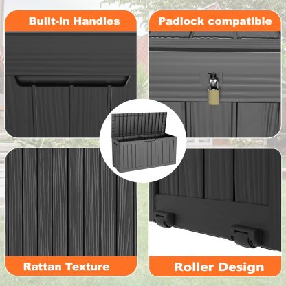 75 Gallon Resin Deck Box, Lockable Patio Outdoor Storage Box for Furniture, Garden Tools and Tools Storage, Waterproof Outside Storage Boxes