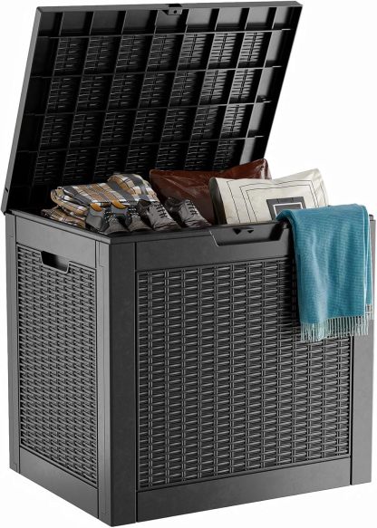 30 Gallon Resin Deck Box, Lockable Patio Outdoor Storage Box for Furniture, Garden Tools and Tools Storage, Waterproof Outside Storage Boxes