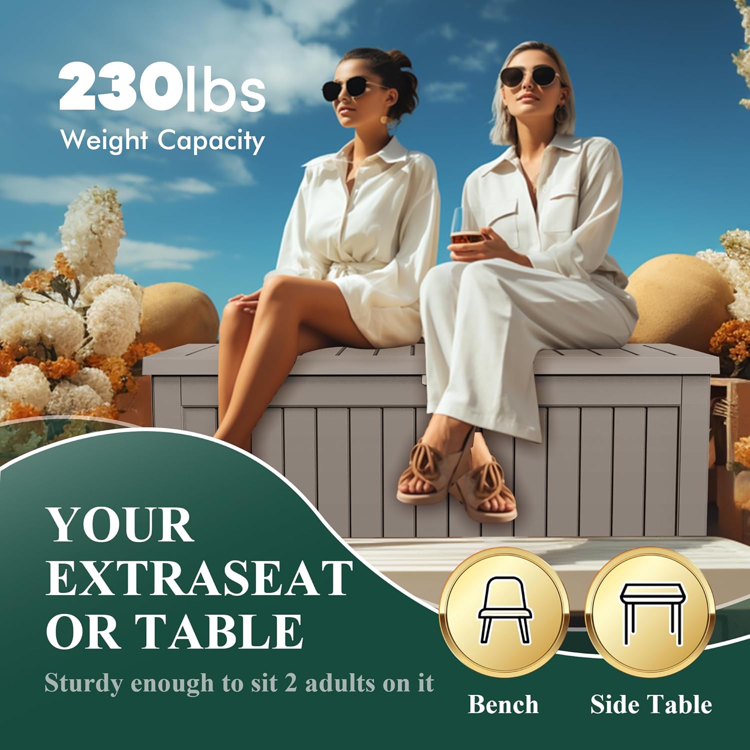 230 Gallon Resin Deck Box Outdoor Storage Box with Lockable Lid, Waterproof for Patio Cushions