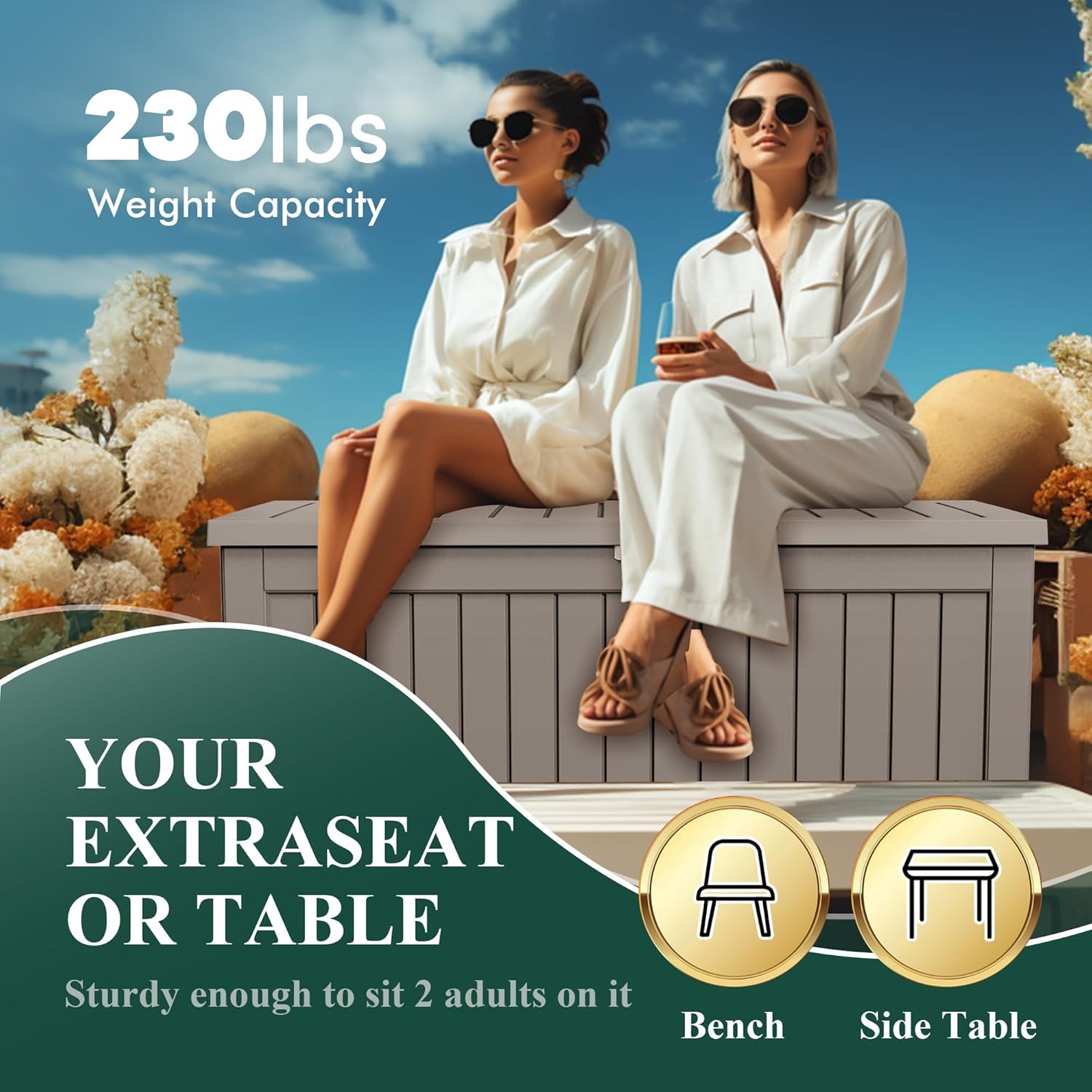 230 Gallon Resin Deck Box Outdoor Storage Box with Lockable Lid, Waterproof for Patio Cushions