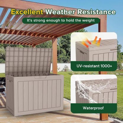 Outside Resin Deck Box Lockable for Patio Cushions Storage, Garden Tools, Pool Supplies