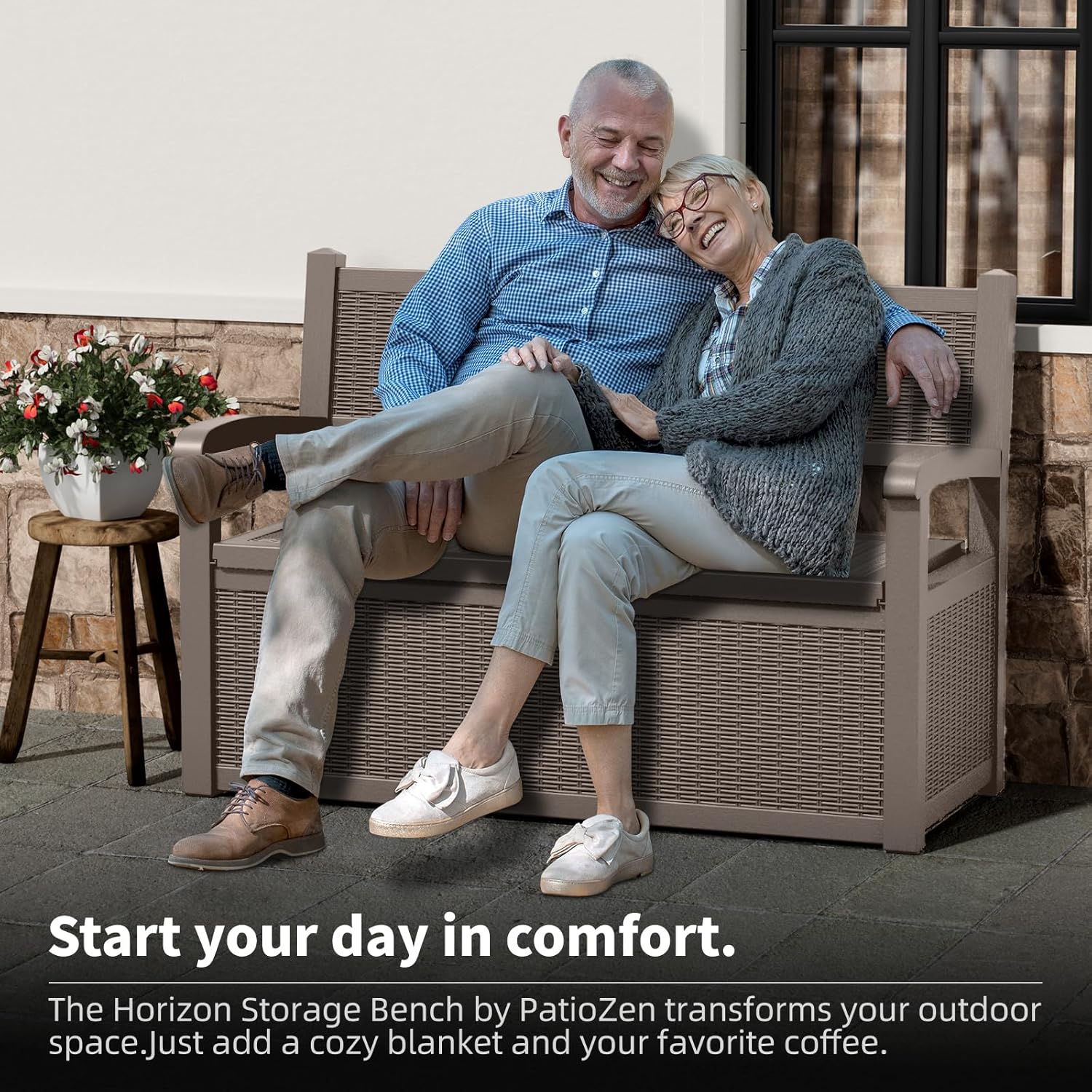 80 Gallon Outdoor Storage Bench Deck Box Waterproof Lockable, Outdoor Storage Furniture for Patio, Garden and Cushions