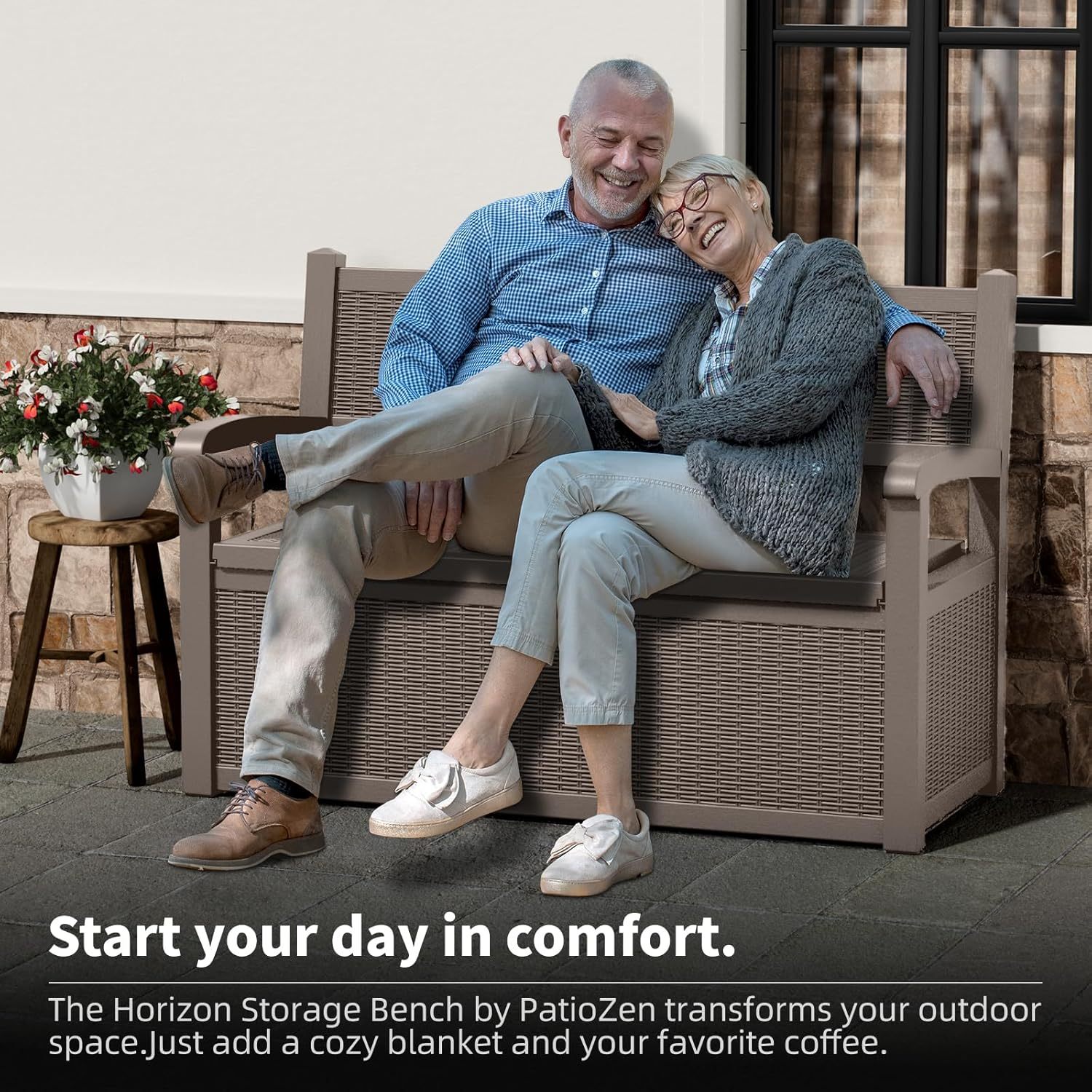 80 Gallon Outdoor Storage Bench Deck Box Waterproof Lockable, Outdoor Storage Furniture for Patio, Garden and Cushions