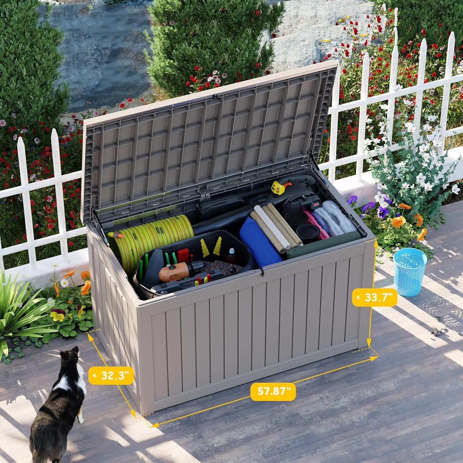 280 Gallon Resin Deck Box, Lockable Patio Outdoor Storage Box for Furniture, Garden Tools and Tools Storage