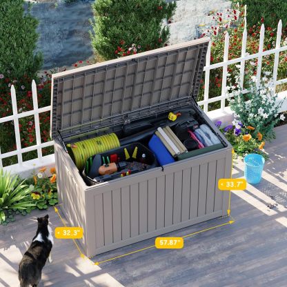 280 Gallon Resin Deck Box, Lockable Patio Outdoor Storage Box for Furniture, Garden Tools and Tools Storage