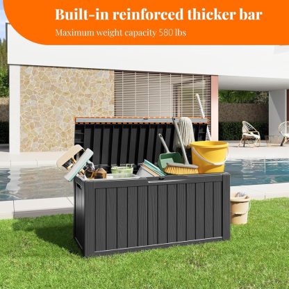 90 Gallon Resin Deck Box, Lockable Patio Outdoor Storage Box for Furniture, Garden Tools and Tools Storage, Waterproof Outside Storage Boxes