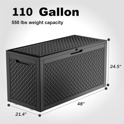 110 Gallon Resin Deck Box, Lockable Patio Outdoor Storage Box for Furniture, Garden Tools and Tools Storage
