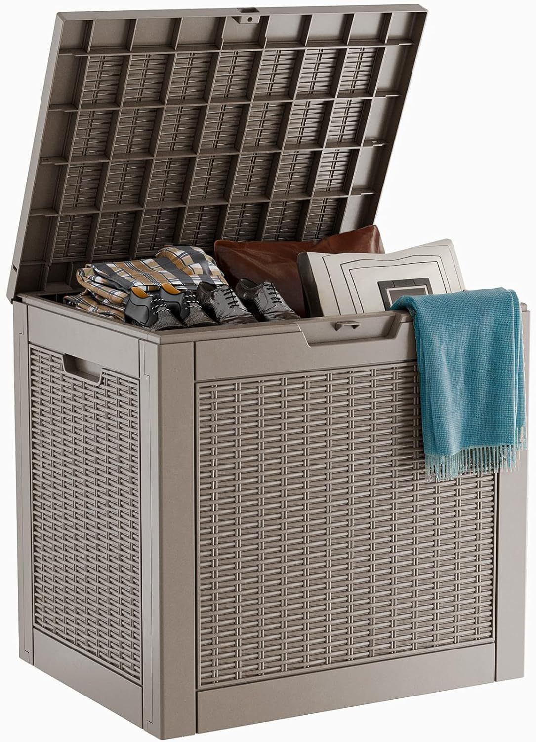 30 Gallon Resin Deck Box, Lockable Patio Outdoor Storage Box for Furniture, Garden Tools and Tools Storage, Waterproof Outside Storage Boxes