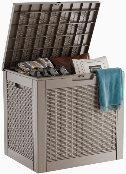30 Gallon Resin Deck Box, Lockable Patio Outdoor Storage Box for Furniture, Garden Tools and Tools Storage, Waterproof Outside Storage Boxes