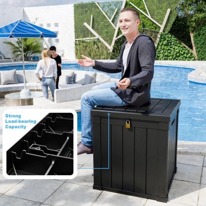 51 Gallon Resin Deck Box, Lockable Patio Outdoor Storage Box for Furniture, Garden Tools and Tools Storage, Waterproof Outside Storage Boxes