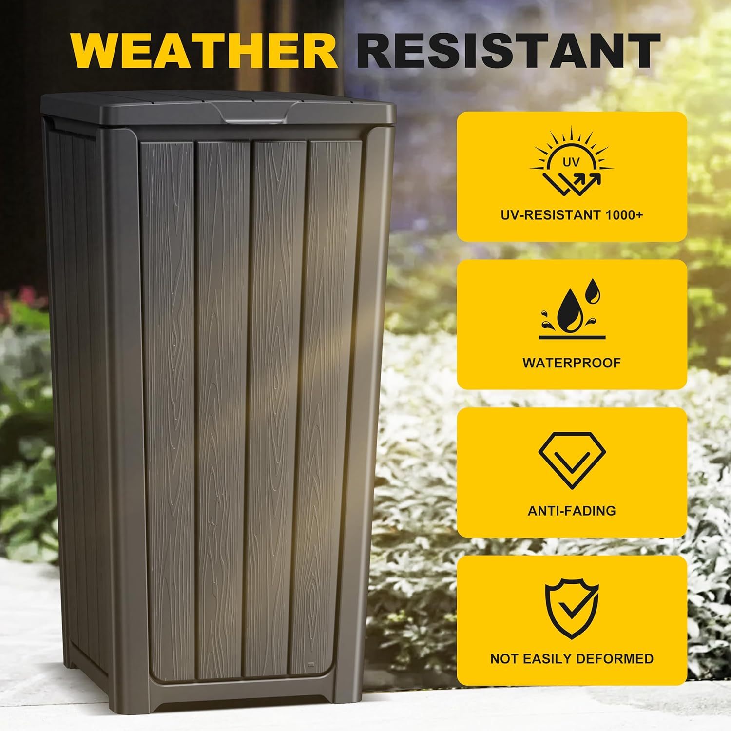 32 Gallon Outdoor Kitchen Trash Can with Lid, Weather-Resistant Construction Resin Garbage Can, Lightweight, Easy to Assemble and Move