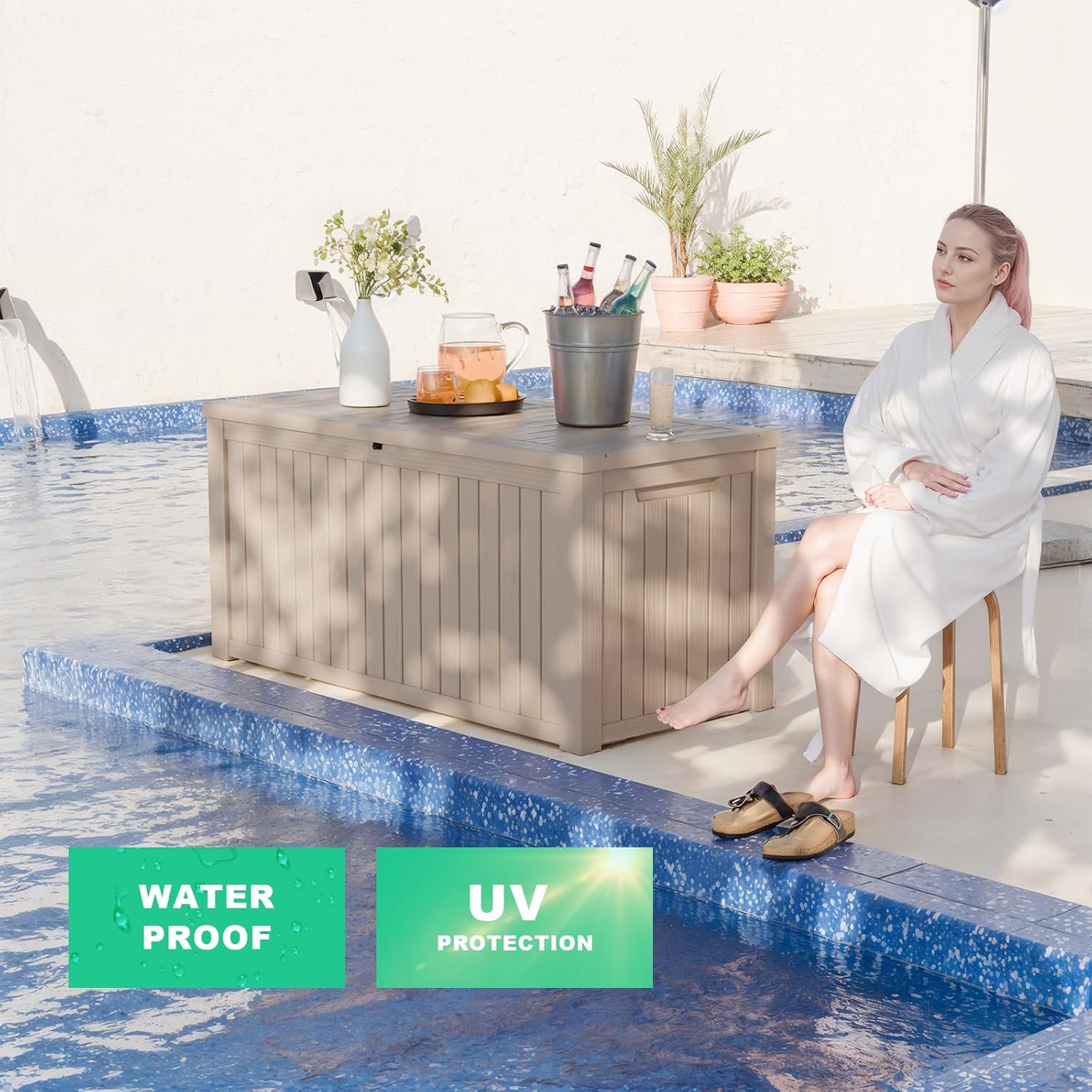 200 Gallon Resin Deck Box, Lockable Patio Outdoor Storage Box for Furniture, Garden Tools and Tools Storage, Waterproof Outside Storage Boxes