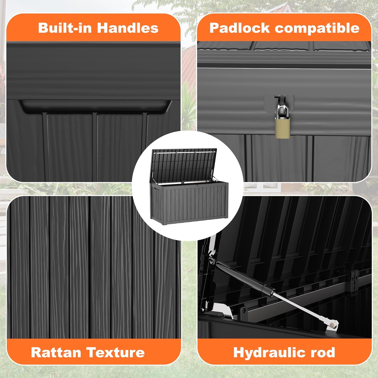 150 Gallon Resin Deck Box Outdoor Storage Box with Lockable Lid, Waterproof for Patio Cushions