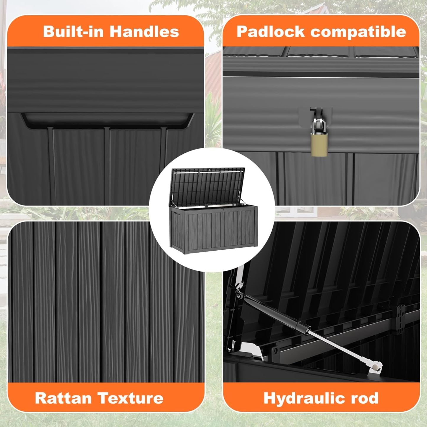 150 Gallon Resin Deck Box Outdoor Storage Box with Lockable Lid, Waterproof for Patio Cushions