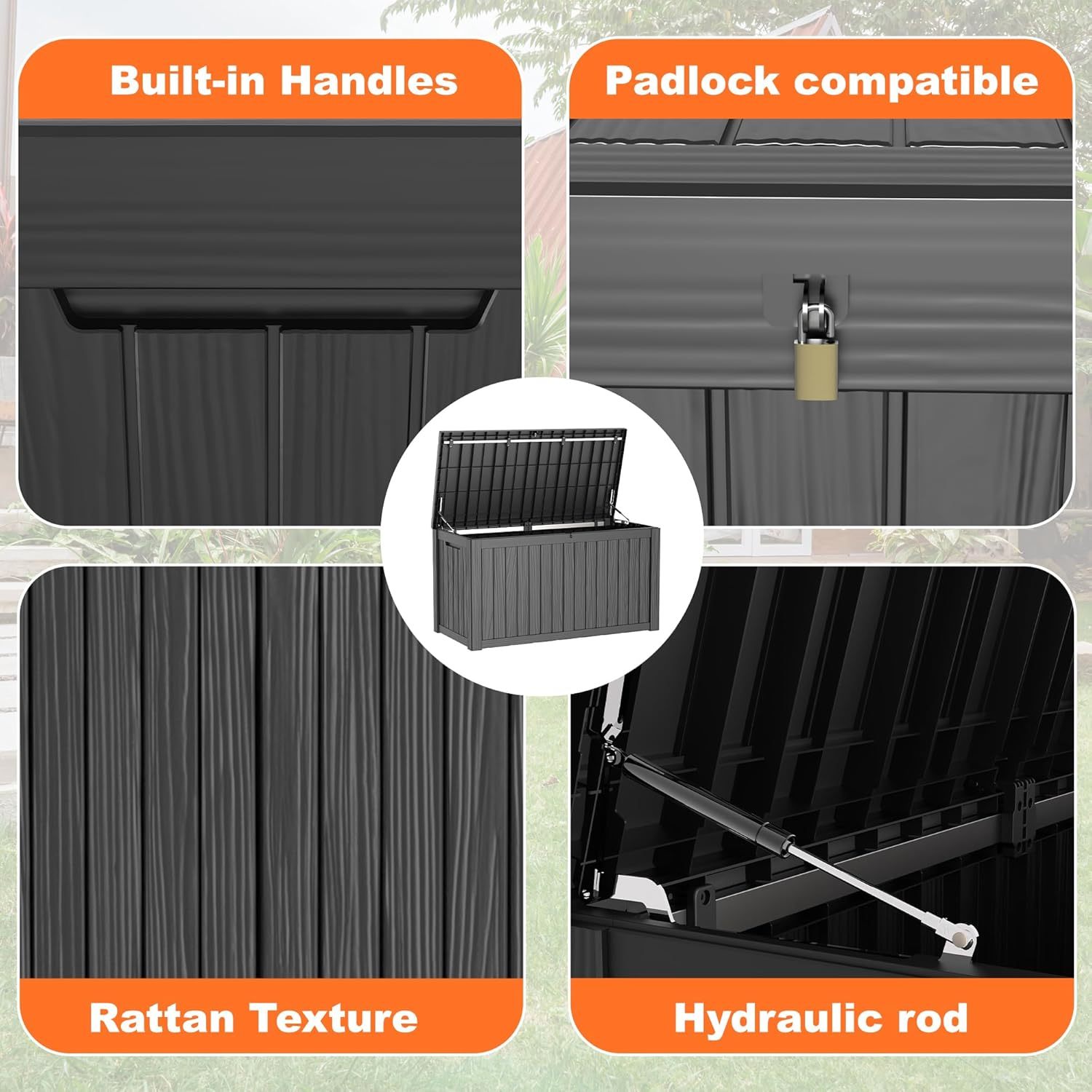 150 Gallon Resin Deck Box Outdoor Storage Box with Lockable Lid, Waterproof for Patio Cushions