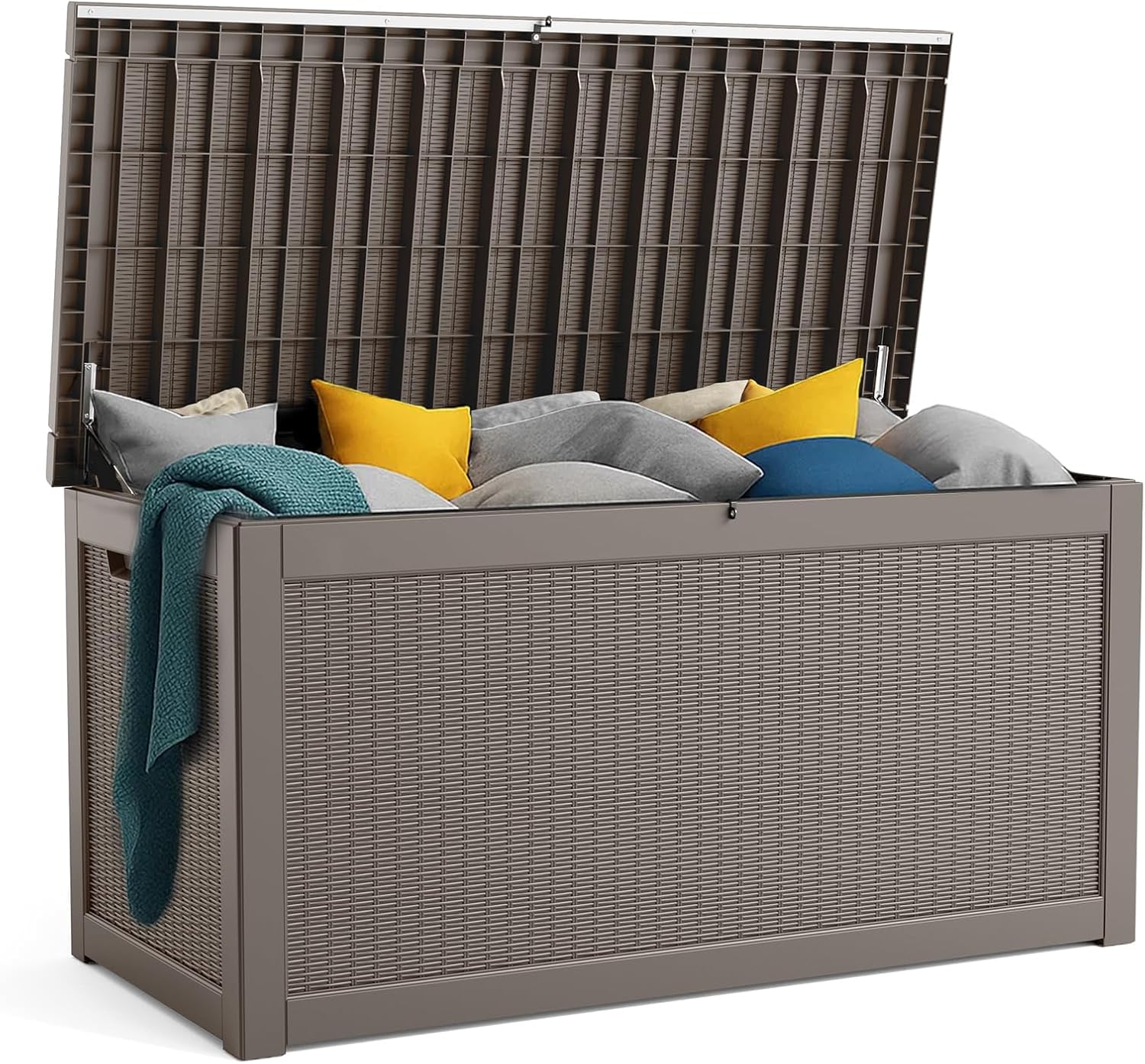 320 Gallon Resin Deck Box, Lockable Patio Outdoor Storage Box for Furniture, Garden Tools and Tools Storage, Waterproof Outside Storage Boxes