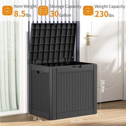 30 Gallon Resin Deck Box, Lockable Patio Outdoor Storage Box for Furniture, Garden Tools and Tools Storage, Waterproof Outside Storage Boxes