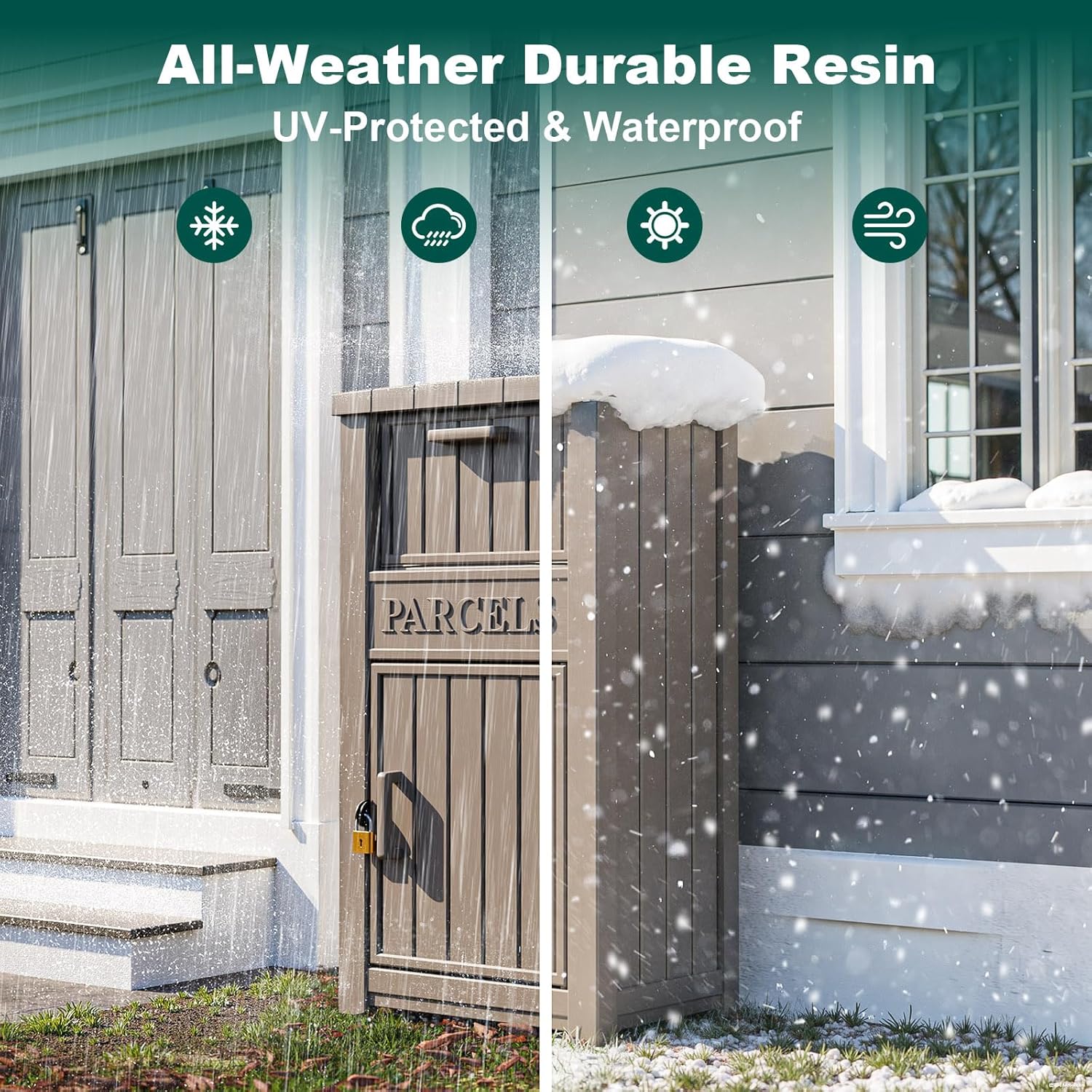 Lockable Outdoor Storage Box, Large Double -Wall Resin Package Delivery Waterproof Deck Box for Porch