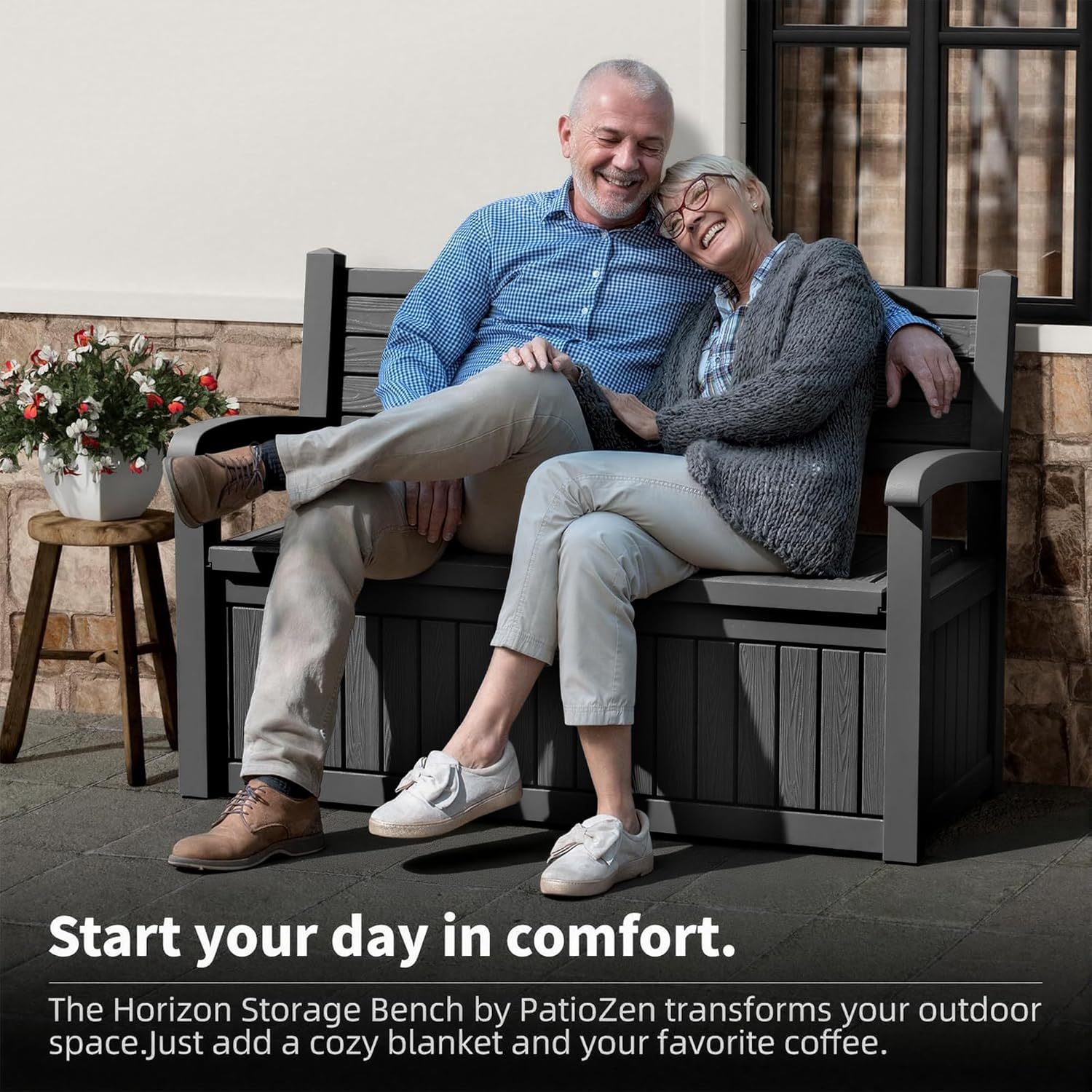 80 Gallon Outdoor Storage Bench Deck Box Waterproof Lockable, Outdoor Storage Furniture for Patio, Garden and Porch, Tools and Cushions