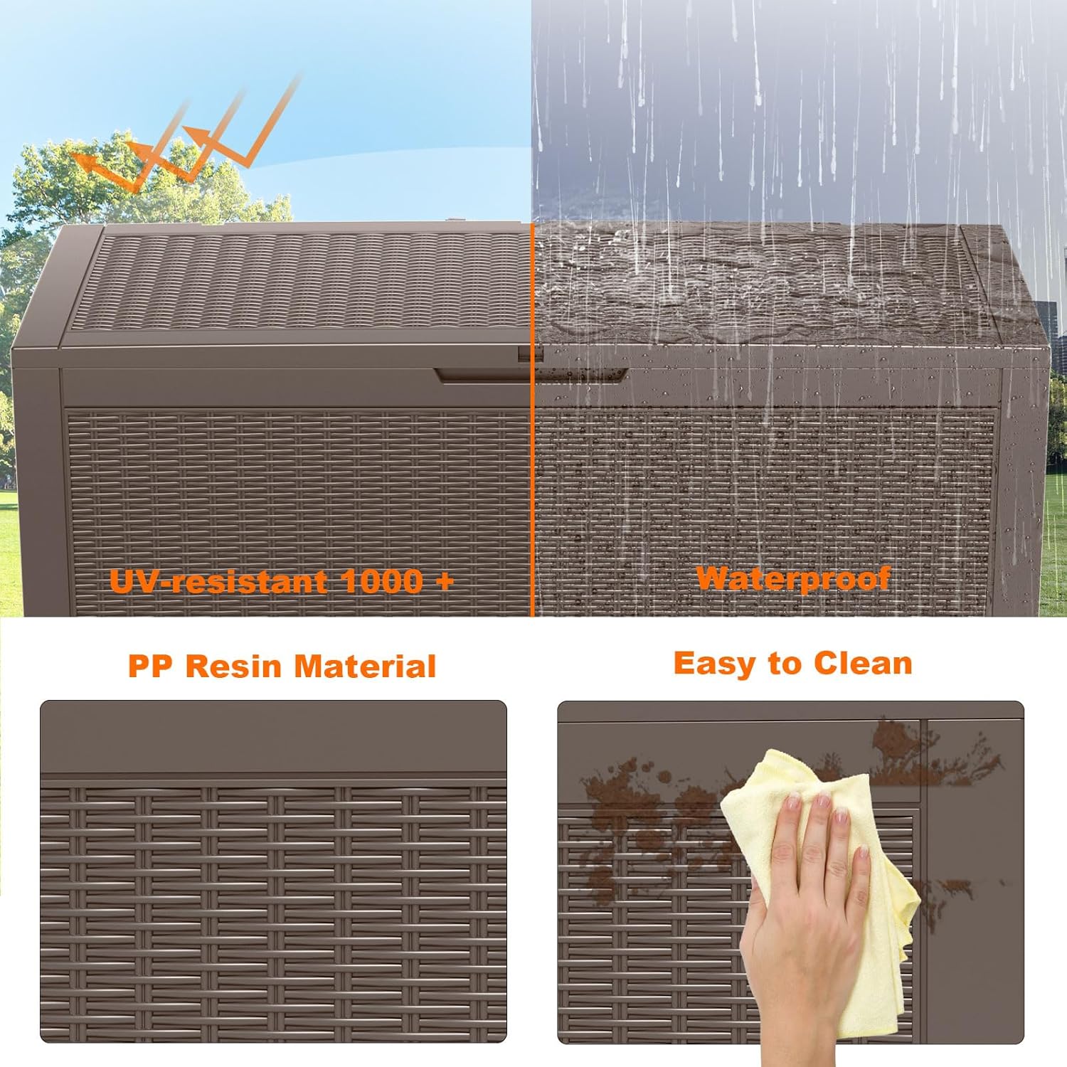 120 Gallon Resin Deck Box, Lockable Patio Outdoor Storage Box for Furniture, Garden Tools and Tools Storage, Waterproof Outside Storage Boxes