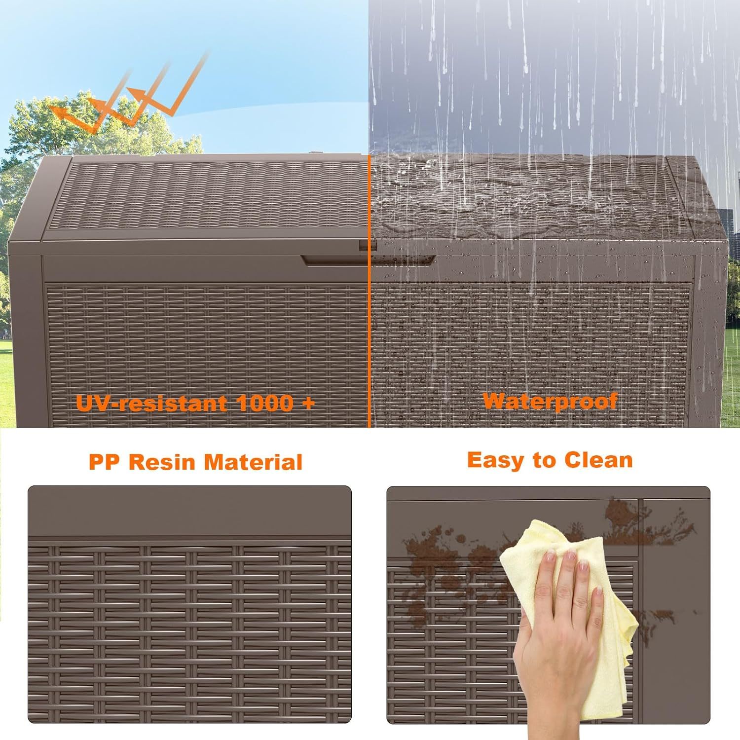 120 Gallon Resin Deck Box, Lockable Patio Outdoor Storage Box for Furniture, Garden Tools and Tools Storage, Waterproof Outside Storage Boxes