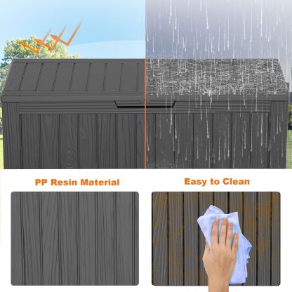 75 Gallon Resin Deck Box, Lockable Patio Outdoor Storage Box for Furniture, Garden Tools and Tools Storage, Waterproof Outside Storage Boxes