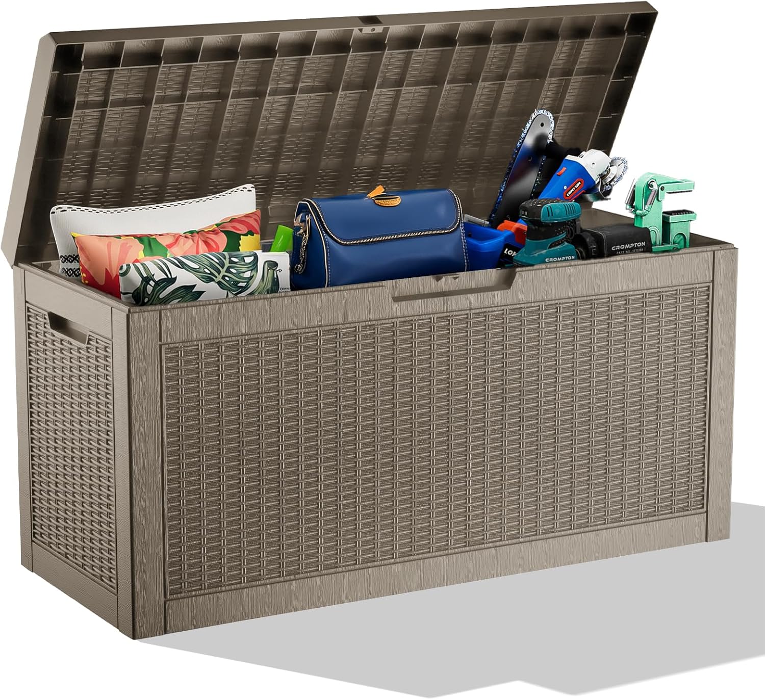 Outside Resin Deck Box Lockable for Patio Cushions Storage, Garden Tools, Pool Supplies