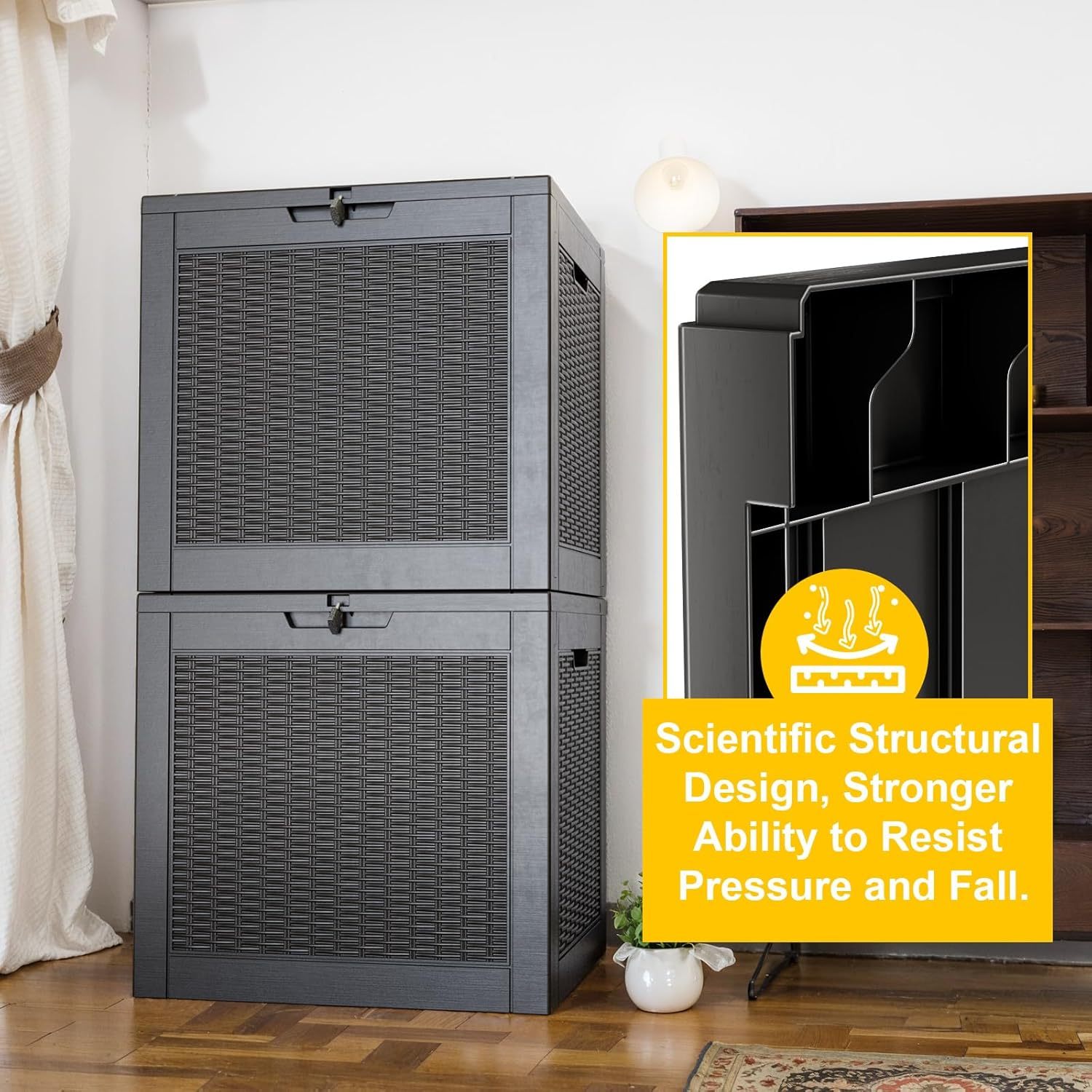 Outside Resin Deck Box Lockable for Patio Cushions Storage, Garden Tools, Pool Supplies