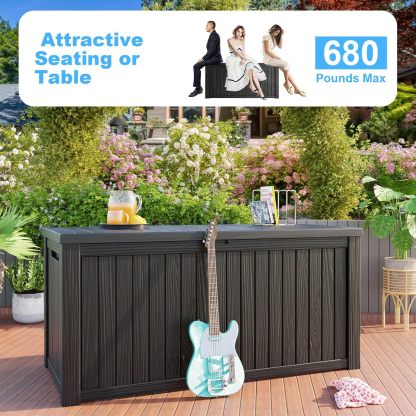 180 Gallon Resin Deck Box Outdoor Storage Box with Lockable Lid, Waterproof for Patio Cushions