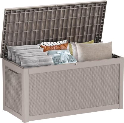 260 Gallon Resin Deck Box Outdoor Storage Box with Lockable Lid, Waterproof for Patio Cushions