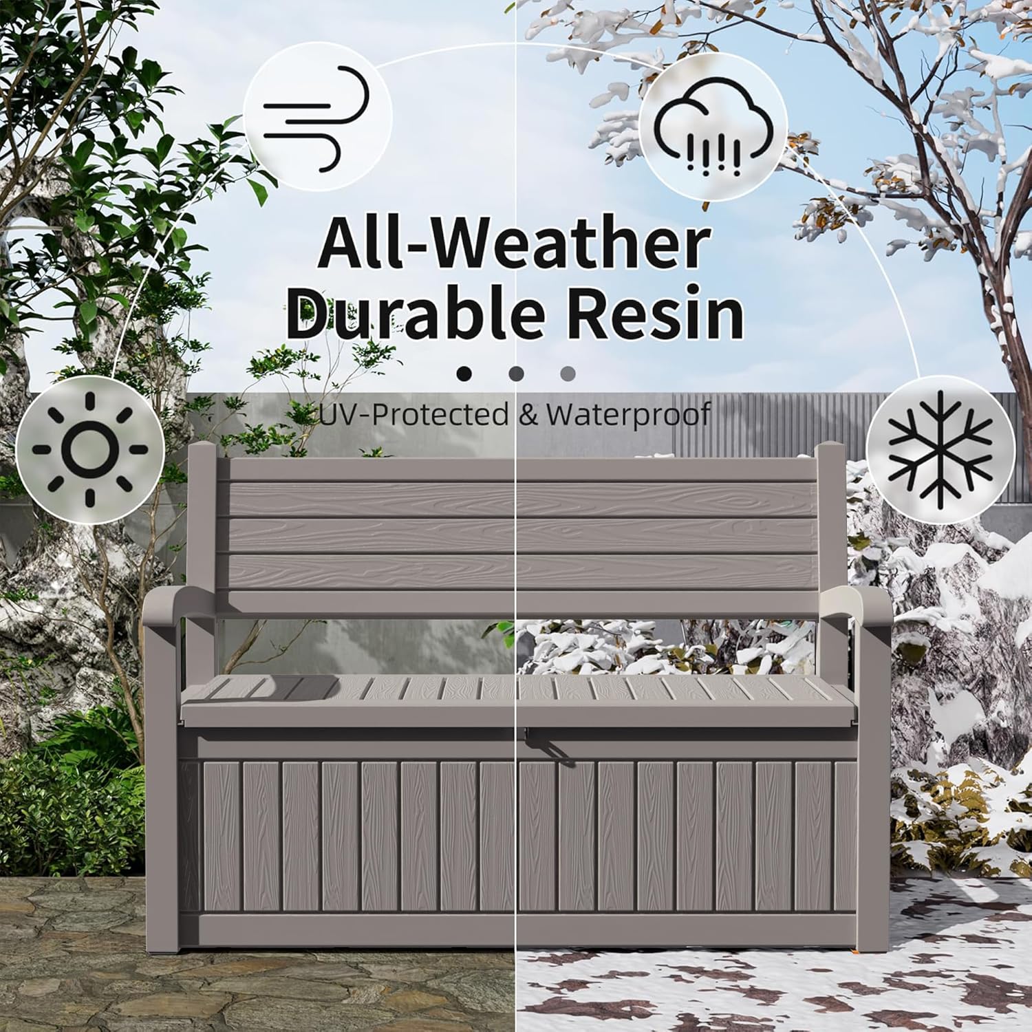 80 Gallon Outdoor Storage Bench Deck Box Waterproof Lockable, Outdoor Storage Furniture for Patio, Garden and Porch, Tools and Cushions
