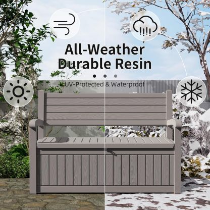80 Gallon Outdoor Storage Bench Deck Box Waterproof Lockable, Outdoor Storage Furniture for Patio, Garden and Porch, Tools and Cushions
